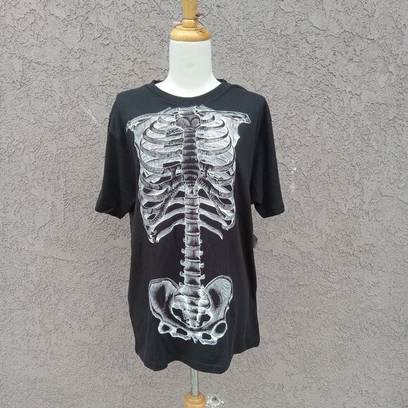 Skeleton Black Mens tshirt Halloween - Picture 1 of 5